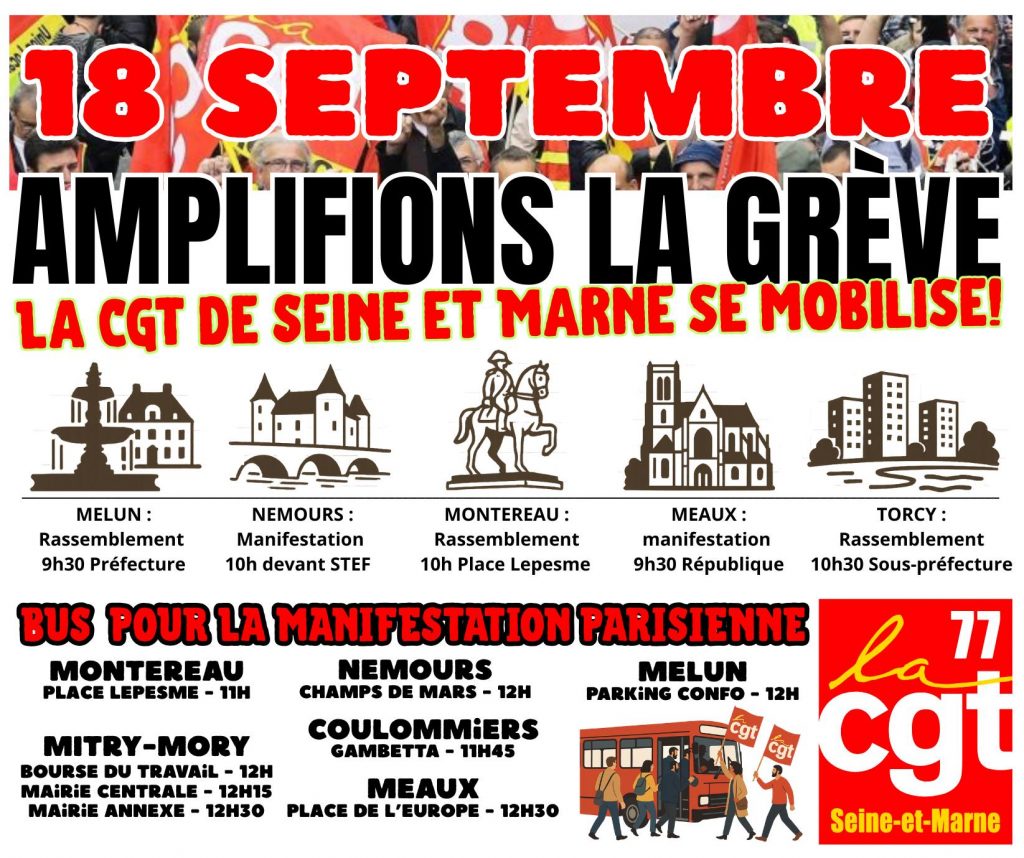 18 SEPTEMBRE : BUS, MANIFS ET RASSEMBLEMENTS EN SEINE ET MARNE
