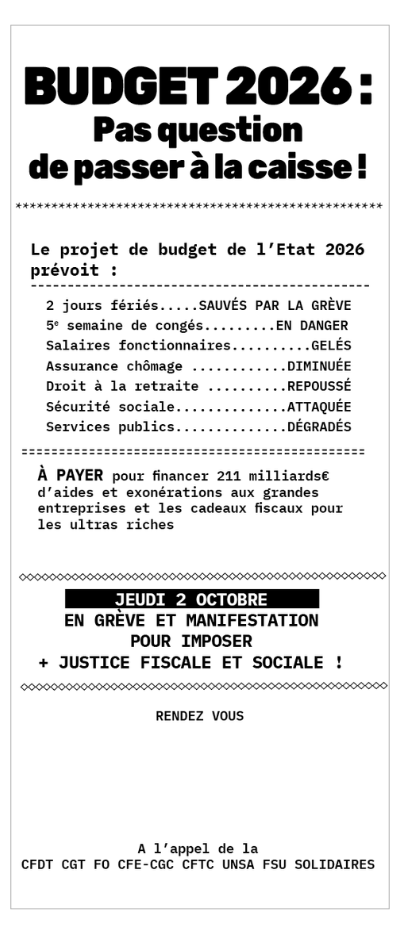 Le 2 octobre, toutes et tous en grève pour faire entendre nos revendications !