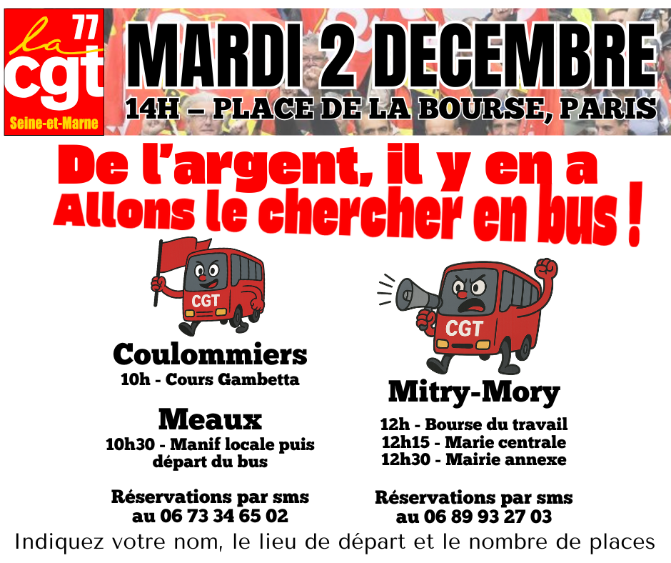 2 décembre : manifs locales et départs collectifs en Seine et Marne