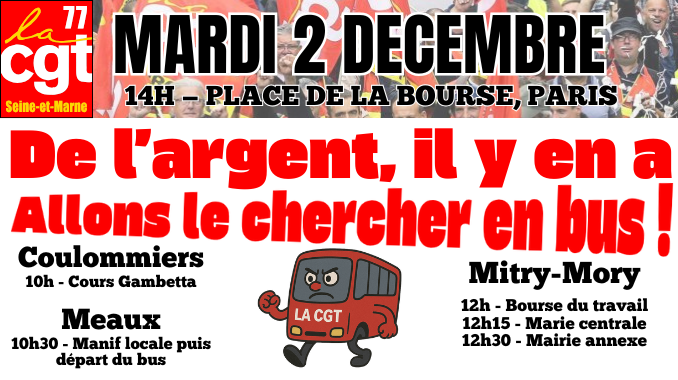 2 décembre : manifs locales et départs collectifs en Seine et Marne