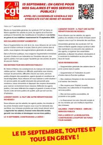 #GREVE DU 15 SEPTEMBRE- APPEL DE L’ASSEMBLÉE GÉNÉRALE DES SYNDICATS CGT DE SEINE-ET-MARNE