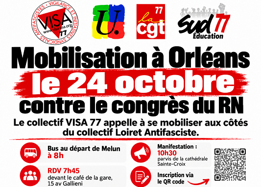 URGENT / IMPORTANT – CAR AU DÉPART DE MELUN POUR ORLÉANS SAMEDI 24 OCTOBRE 2026 – MOBILISATION ANTIFASCISTE